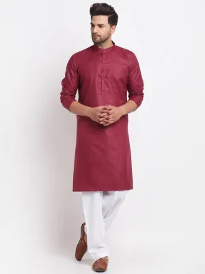 Men's Maroon Solid Kurta With White Salwar - Benstoke