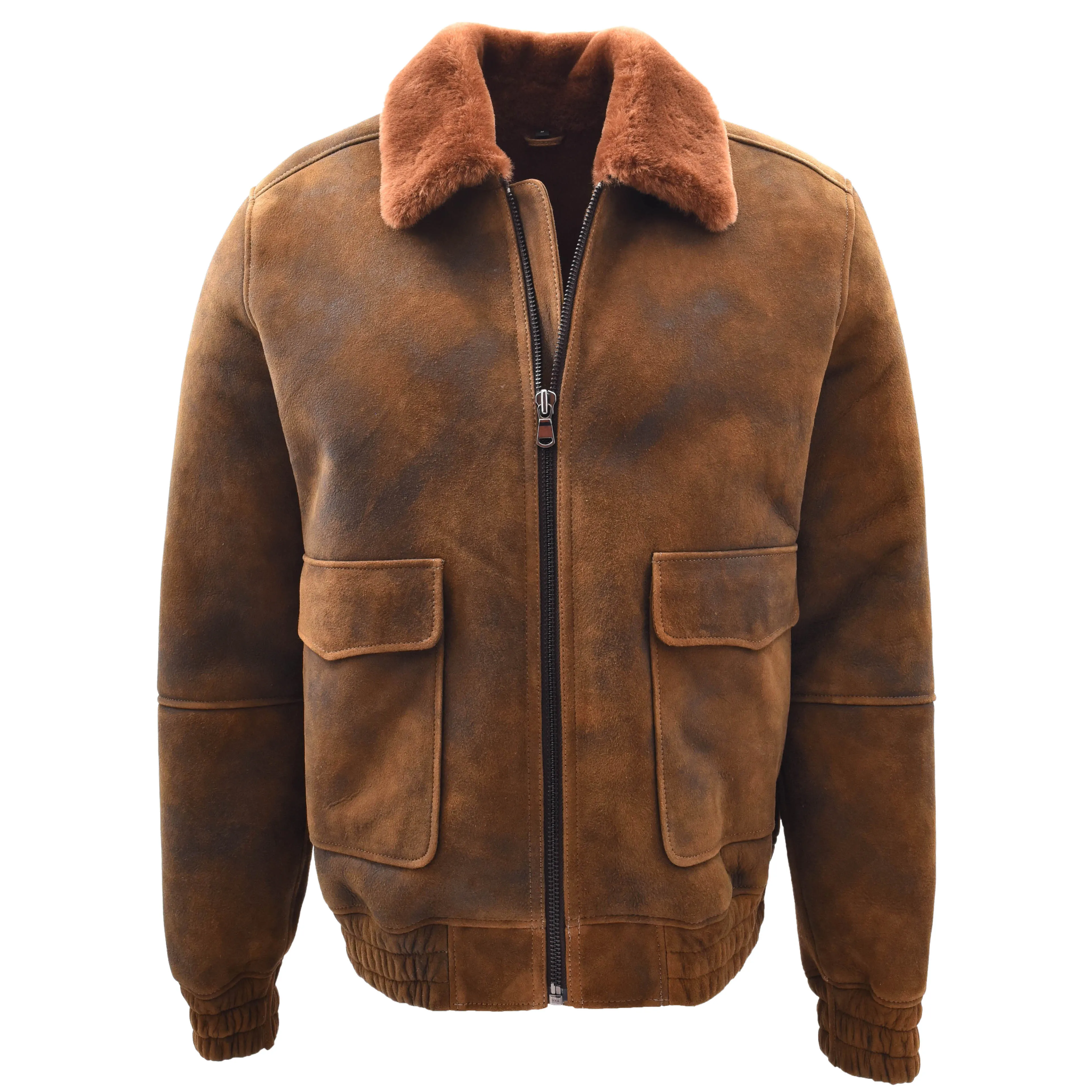 Mens Original Flying Sheepskin Bomber Brown Ginger Shearling Jacket Curtis