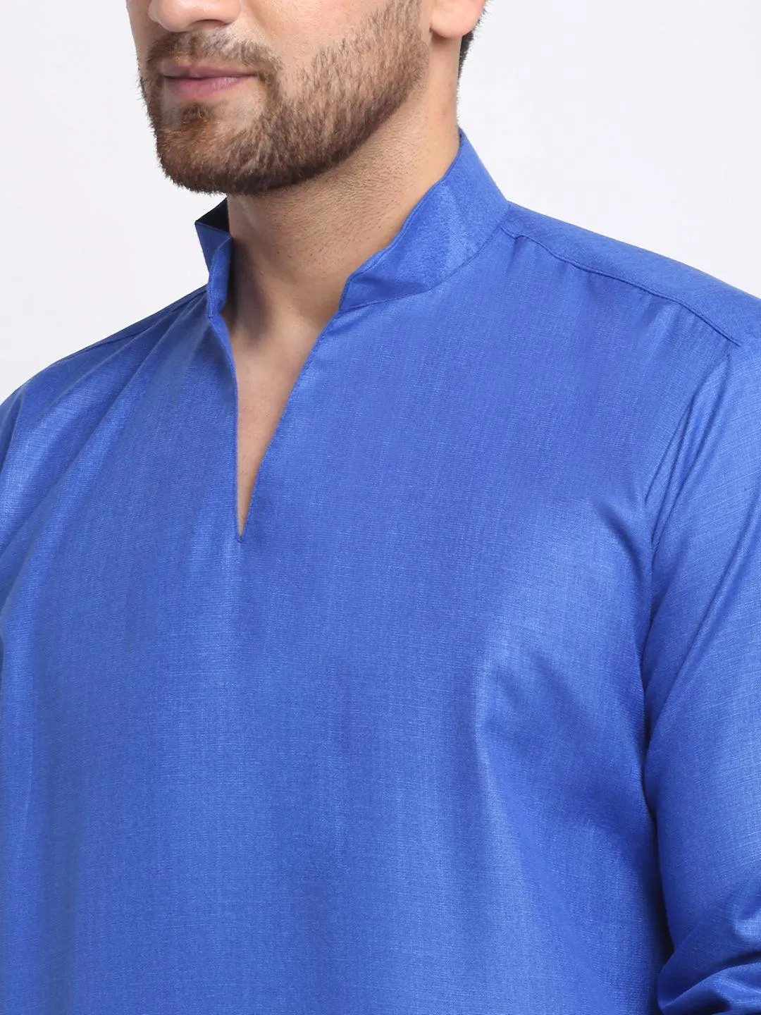 Men's Royal Blue Solid Pathani Kurta With White Salwar - Benstoke