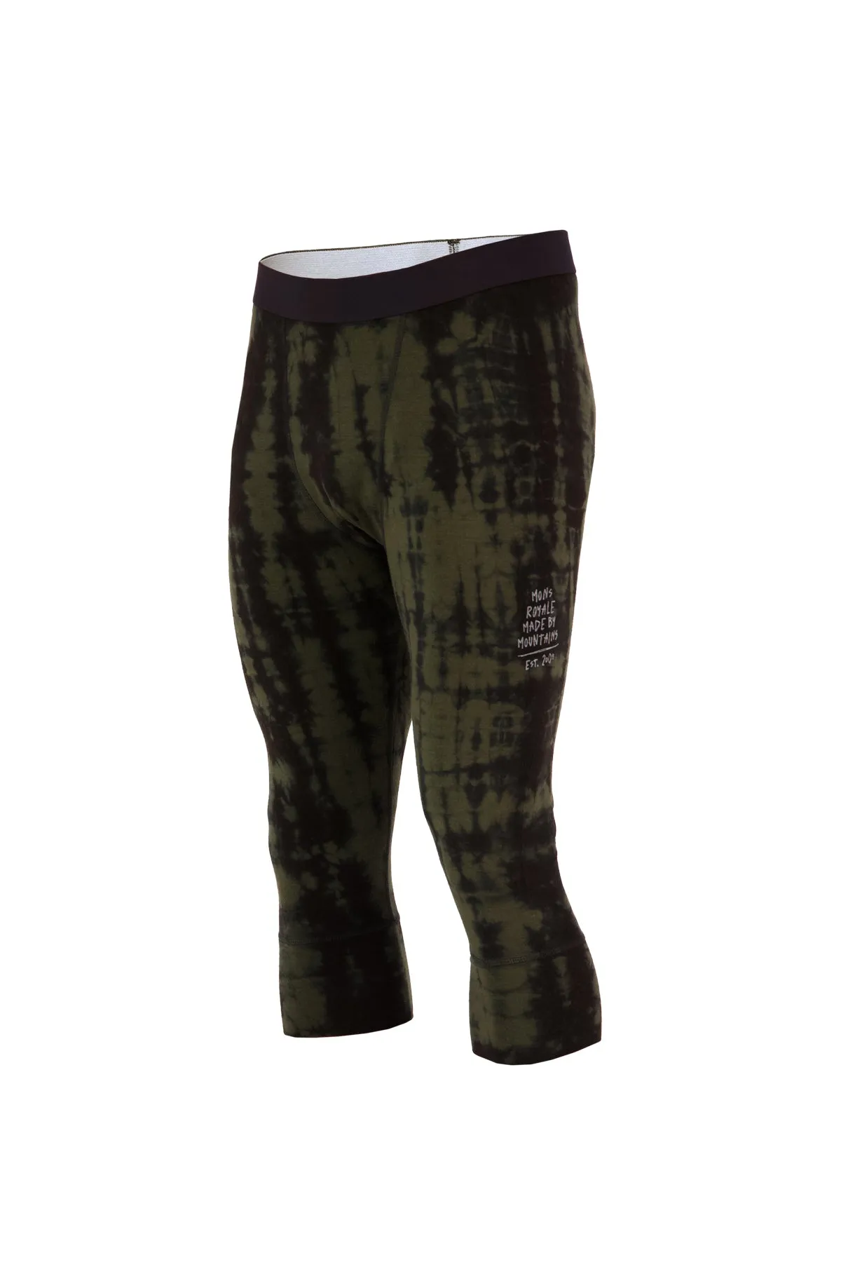 Mons Royale Cascade Flex 200 3/4 Legging Mens Graffiti Olive Tie Dye