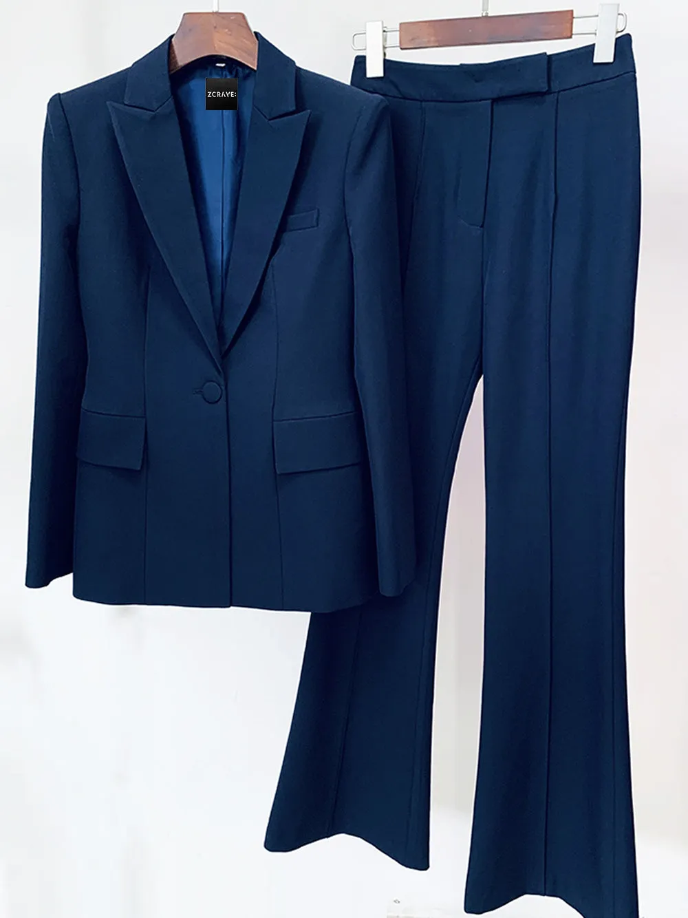 NAOMA Blazer & Flared Pants Set in Navy