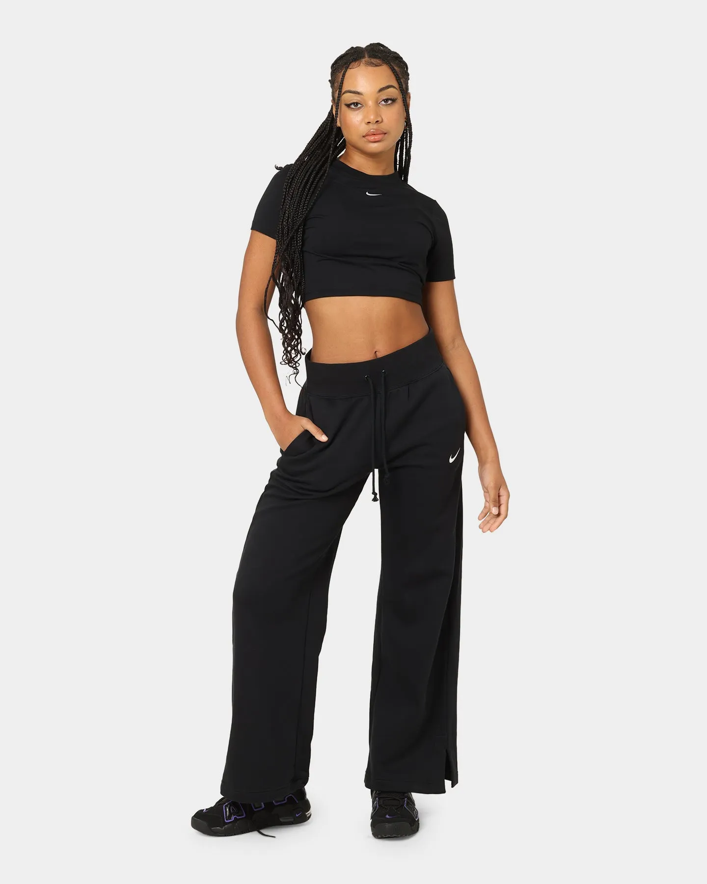 Nike Women's Sportswear Phoenix Fleece High Waisted Wide Leg Sweat Pants Black/Sail