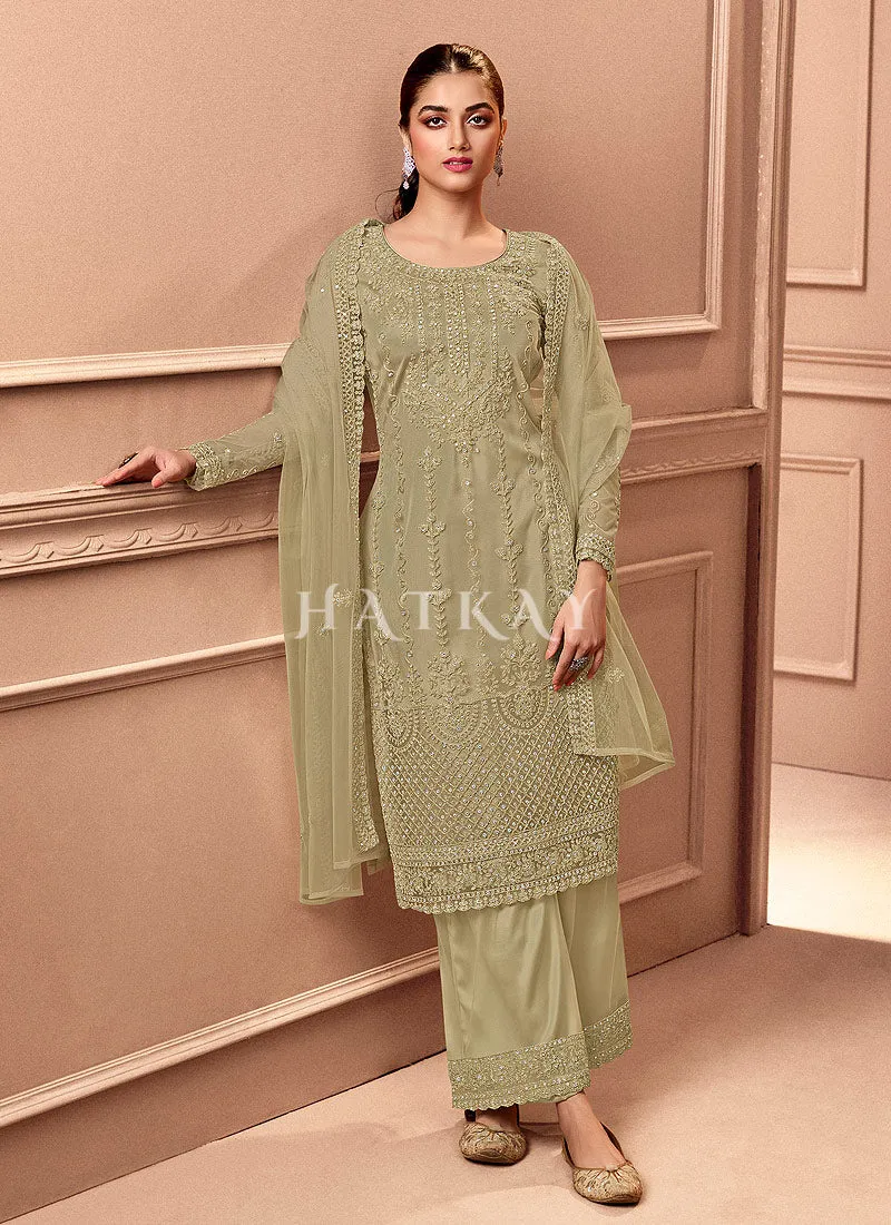 Olive Embroidery Pakistani Pant Style Salwar Suit