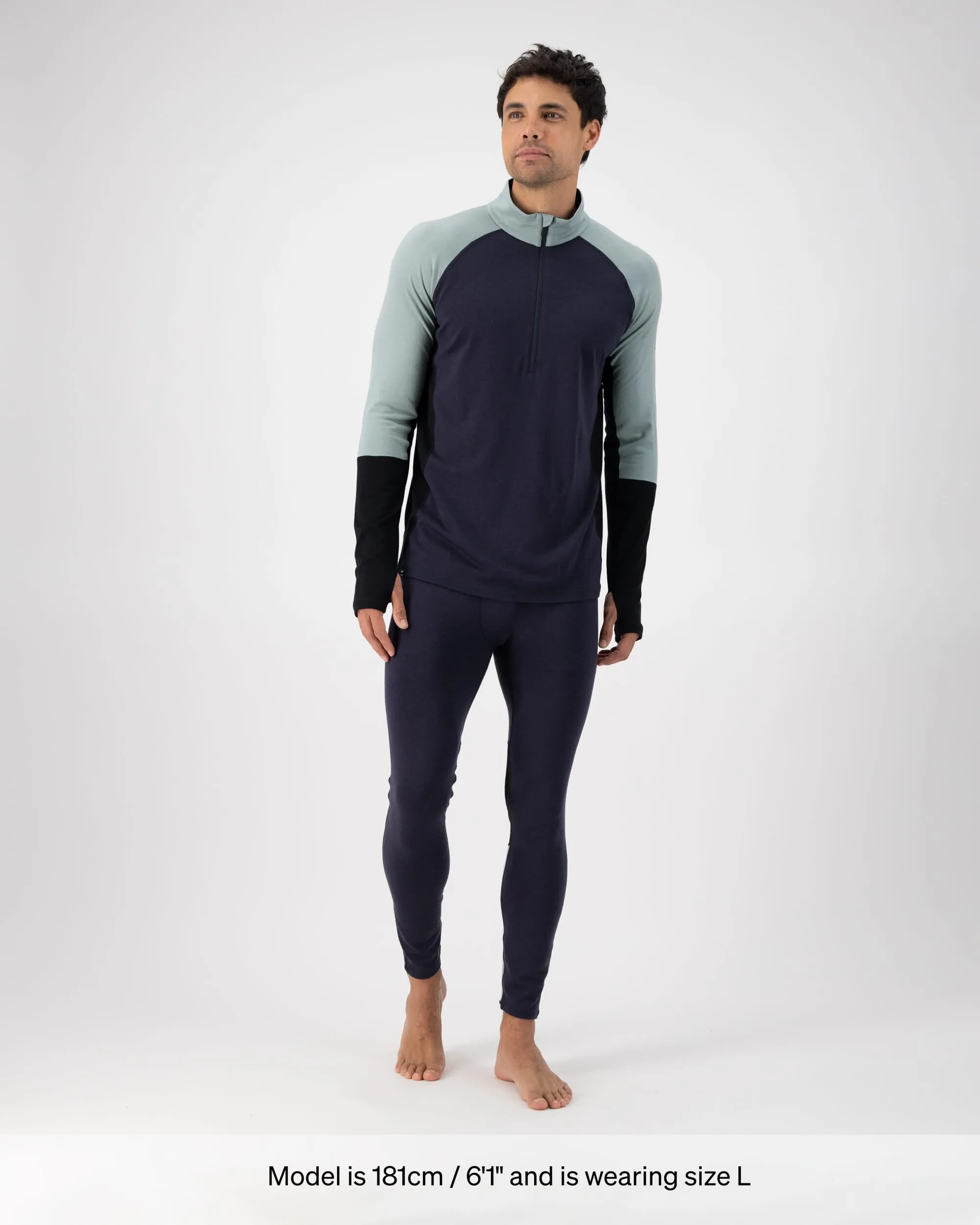 Olympus Merino Base Layer 1/2 Zip Long Sleeve - Dew / 9 Iron / Black