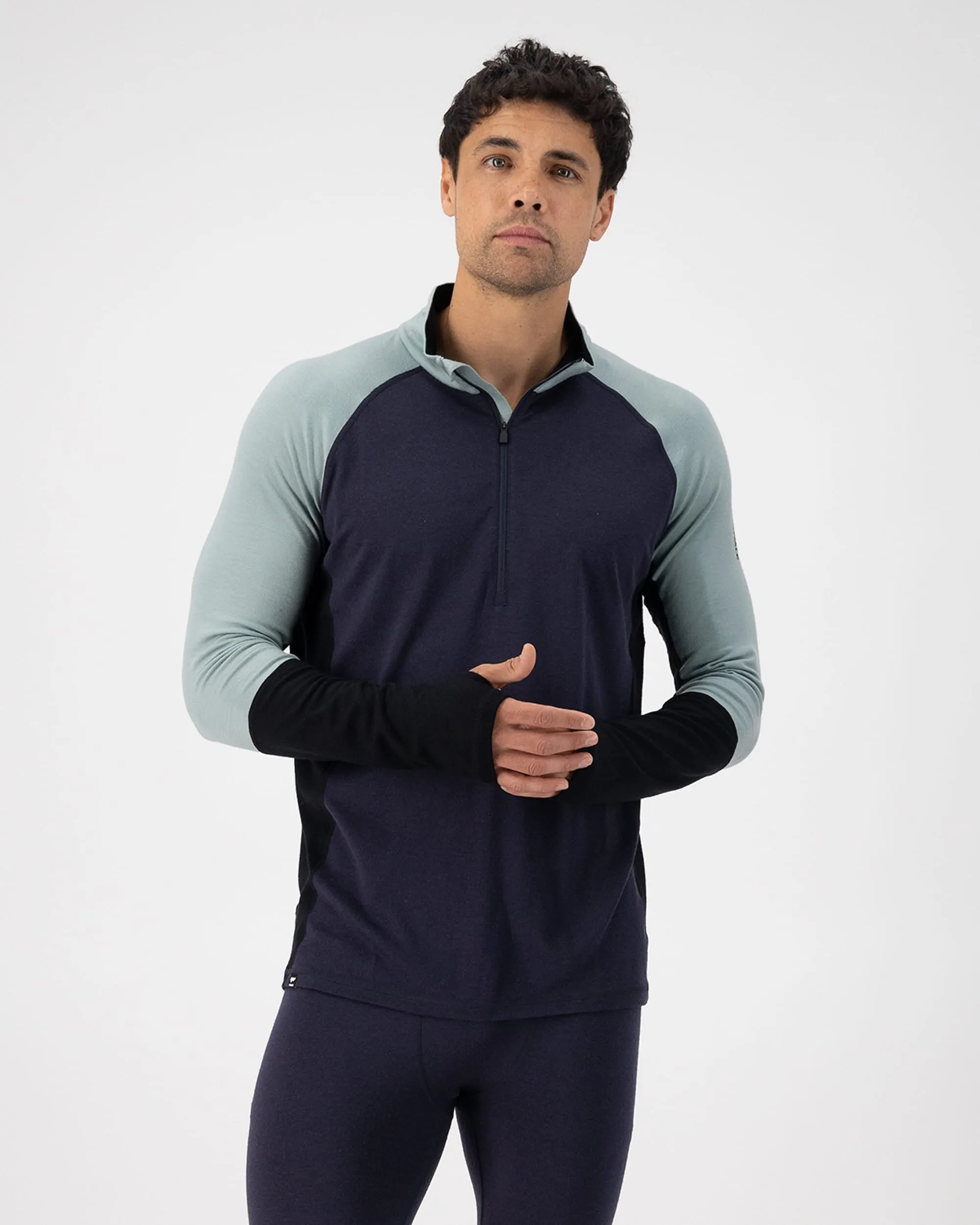 Olympus Merino Base Layer 1/2 Zip Long Sleeve - Dew / 9 Iron / Black