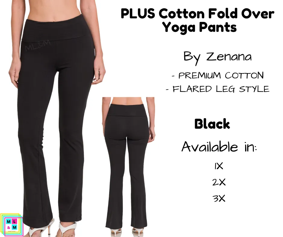 PLUS Cotton Fold Over Yoga Pants - Black