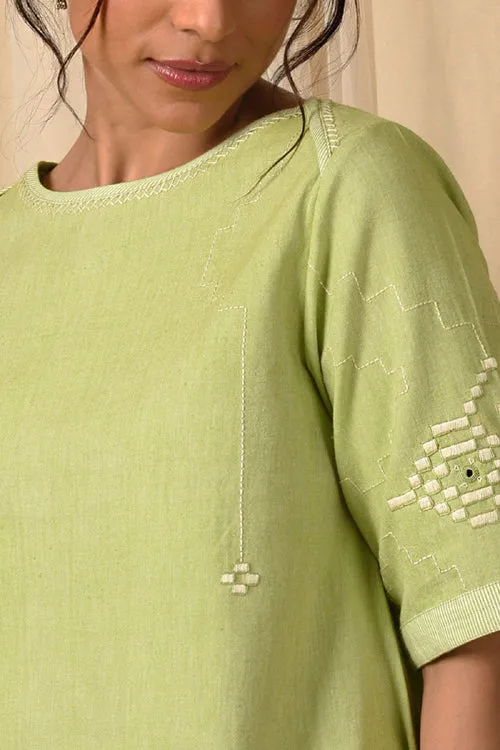 Rangsutra Baori Green Hand Embroidered Round Neck Top