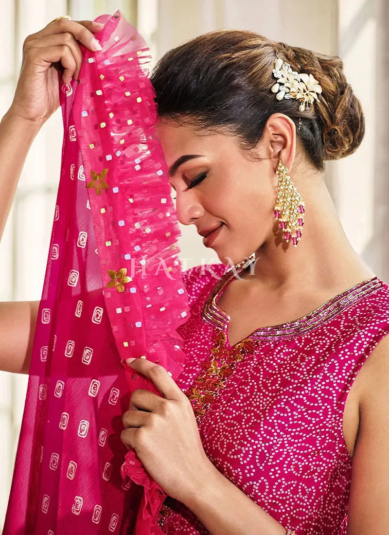 Rani Pink Prints And Embroidered Traditional Indian Gown