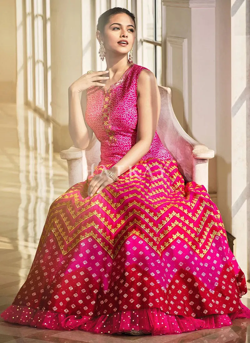 Rani Pink Prints And Embroidered Traditional Indian Gown