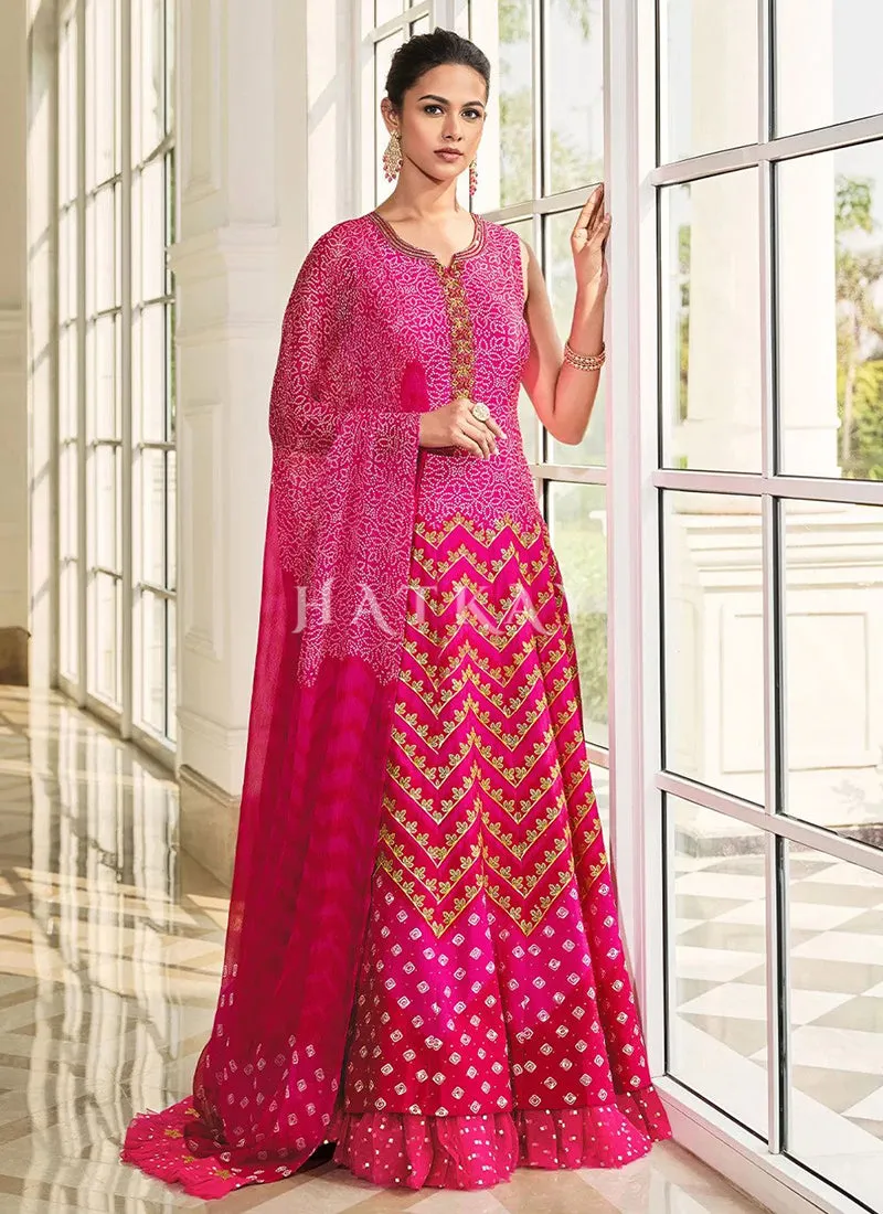 Rani Pink Prints And Embroidered Traditional Indian Gown