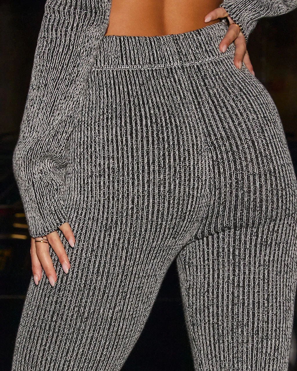 Right On Cue High Rise Flare Ribbed Knit Pant