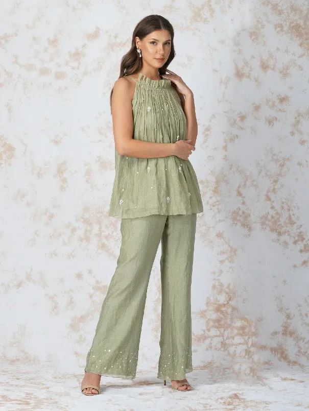 Sage Green Baroque Work Mint Co-Ord Set (Set of 2)