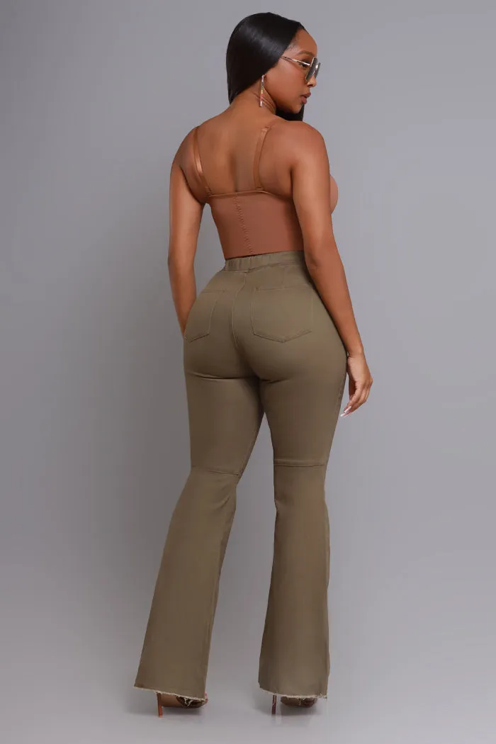 Seek Shelter High Rise Pull-On Flared Pants - Olive