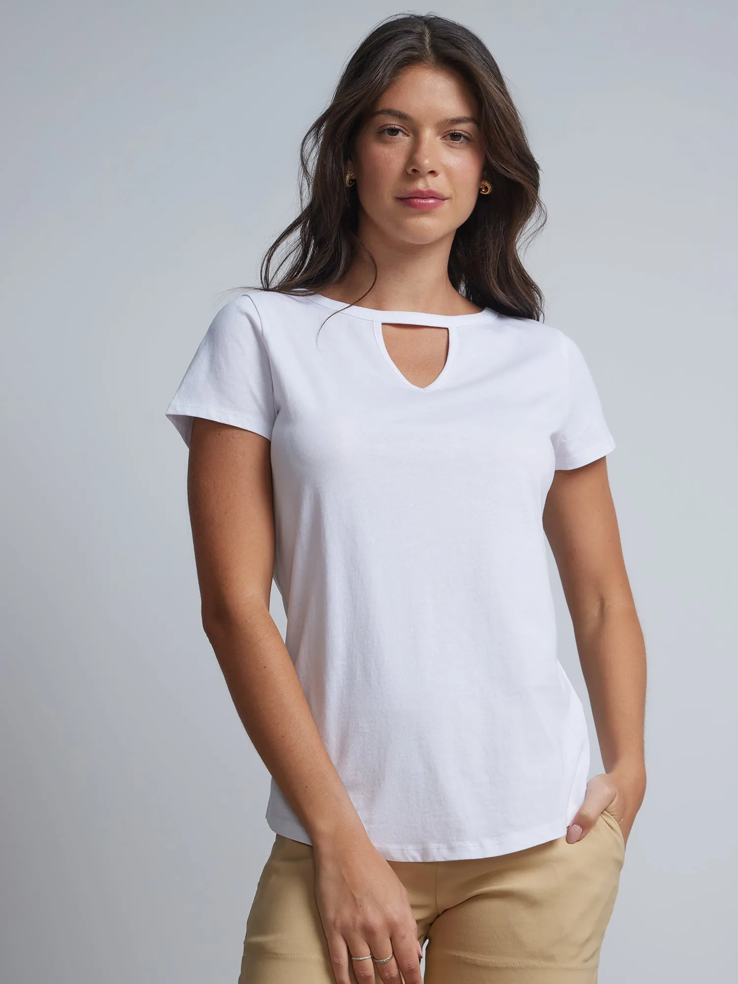 Short Sleeves Key-hole Cut out T-Shirt