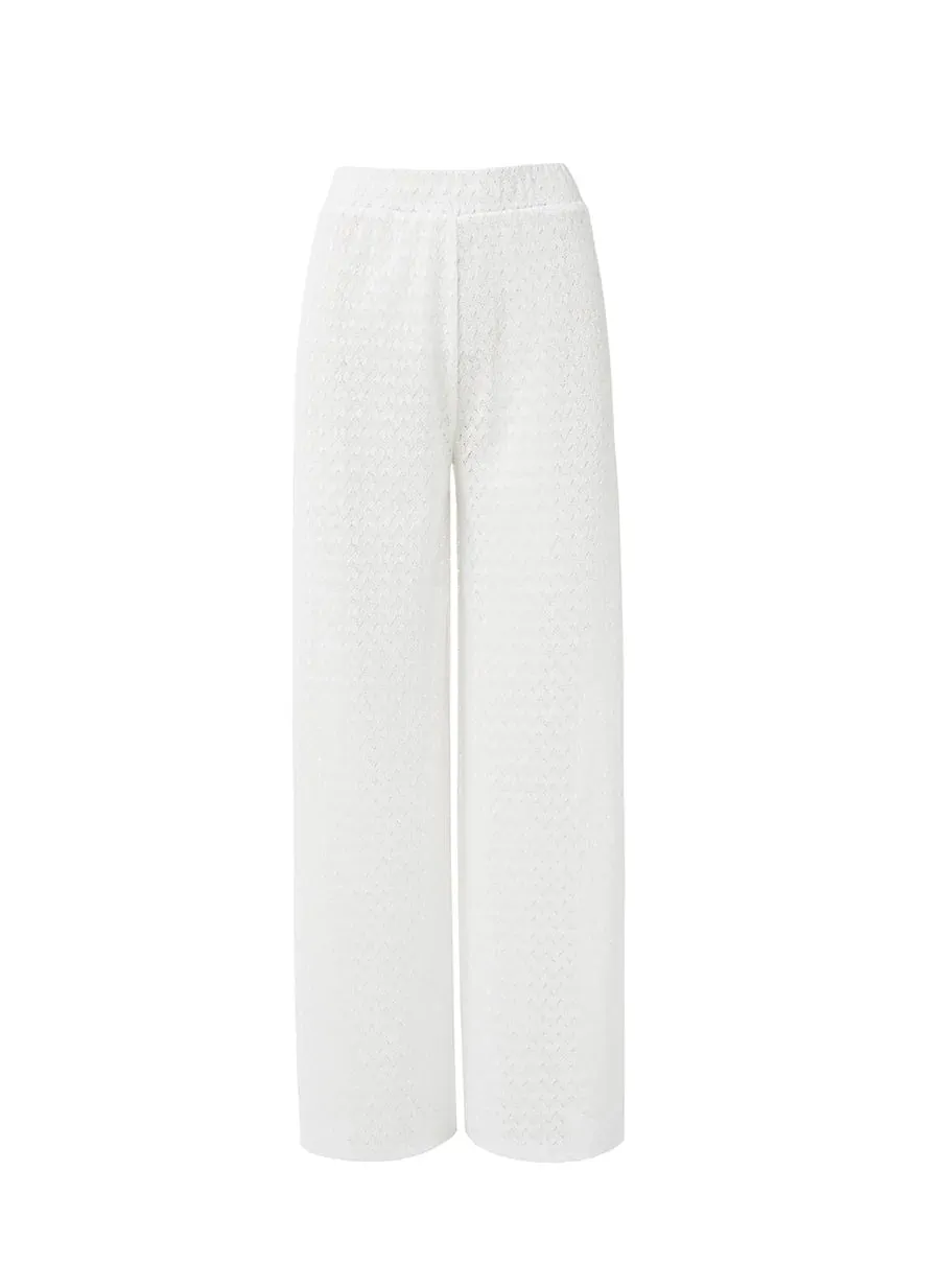 Sienna Elasticated Waist Flared Knit Pants White