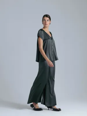 Silk Wide Leg Pants Set 'Leto' in Rich Green