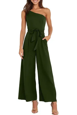 Solid color straight-through pants strapless jumpsuit