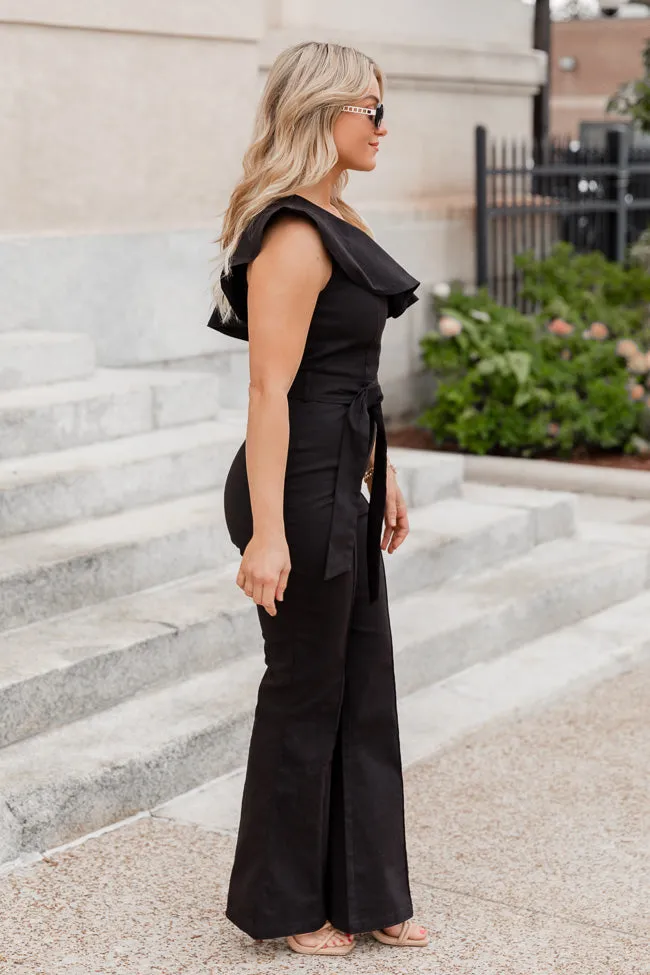 Something's Going On Black One Shoulder Belted Jumpsuit FINAL SALE