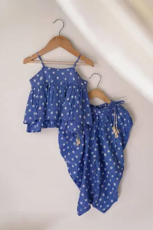 Spaced Out Bandhani Girls Coord Set (Flared Top And Cowl/Dhoti Pants)