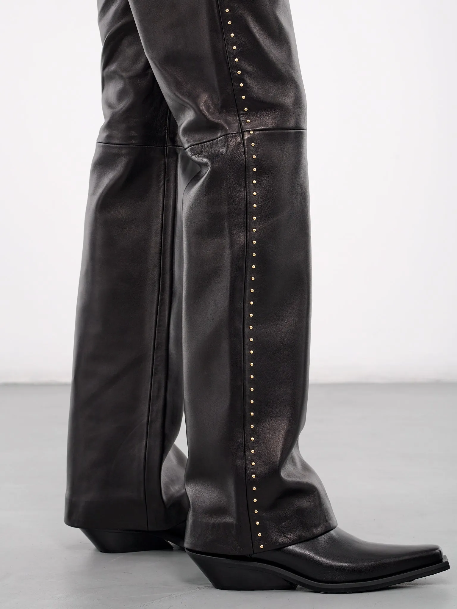 Studded Lamb Leather Flare Trousers (PT14LG-LE50-BLACK-GOLD-STUDS)