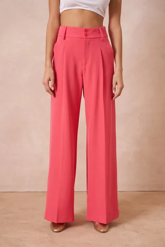 Timeless Double-Breasted Wide-Cut Plain Pants Fuchsia