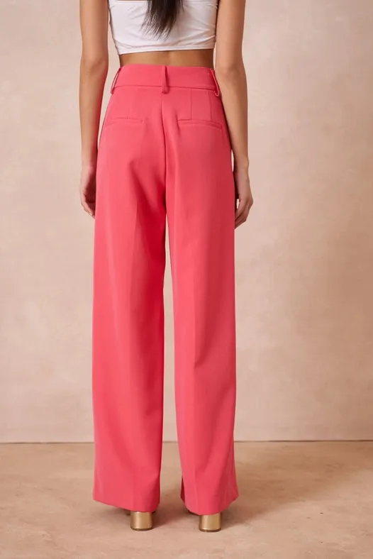 Timeless Double-Breasted Wide-Cut Plain Pants Fuchsia