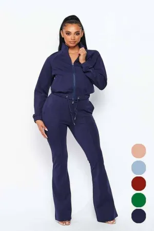 TRACK JACKET FLARED TRACK PANTS SET: S / NAVY