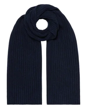 Unisex Chunky Rib Cashmere Scarf Navy Blue Melange