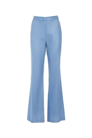 Vesta Pant in Light Blue Virgin Wool and Silk Linen Twill