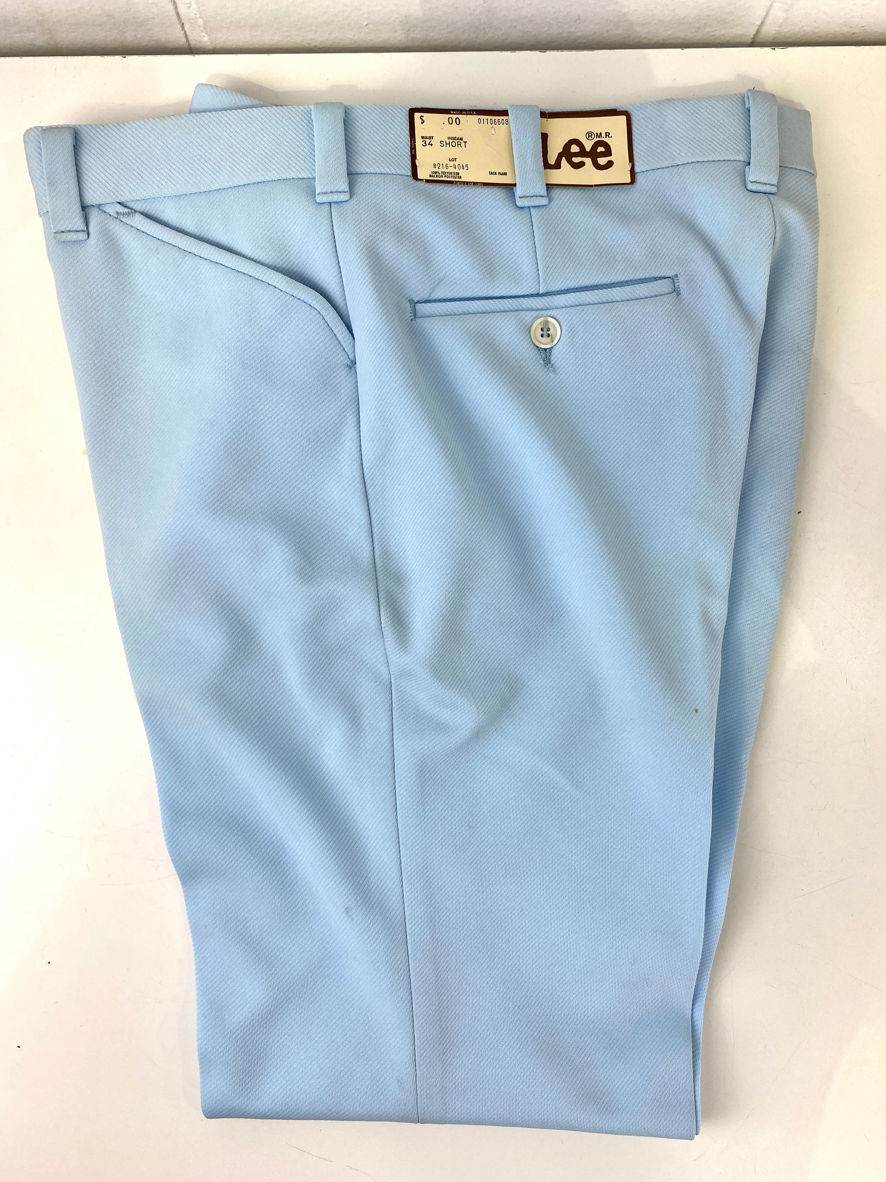 Vintage 1970s Deadstock Lee Polyester Flared Trousers, Men's Blue Slacks, NOS