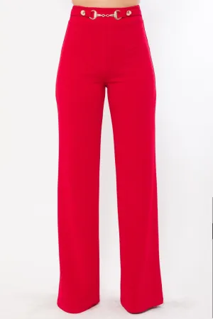 Waist Button And Buckle Detailed Fashion Pants