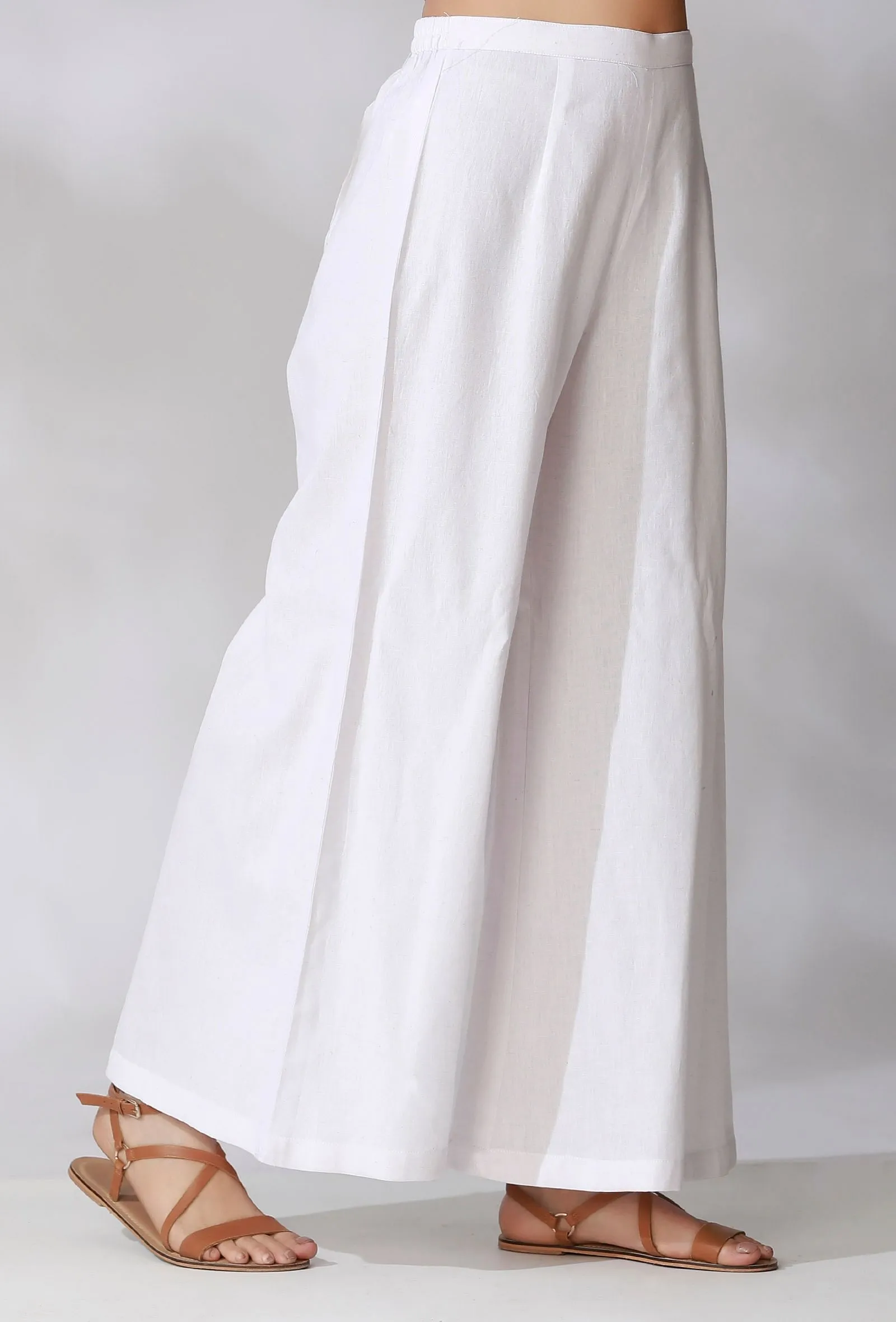 White Cotton Flared Pants