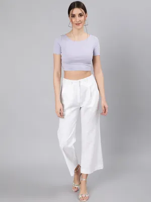 White Cotton Slub Flared High Rise Parallel Pants