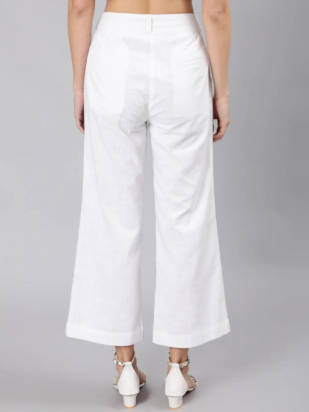 White Cotton Slub Flared High Rise Parallel Pants