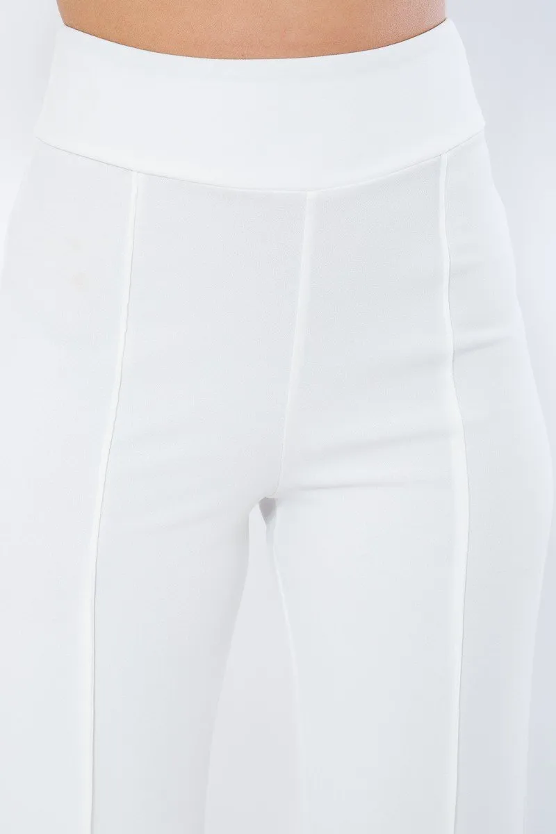 White Women's Perfect Fit Flared Design Solid Pants