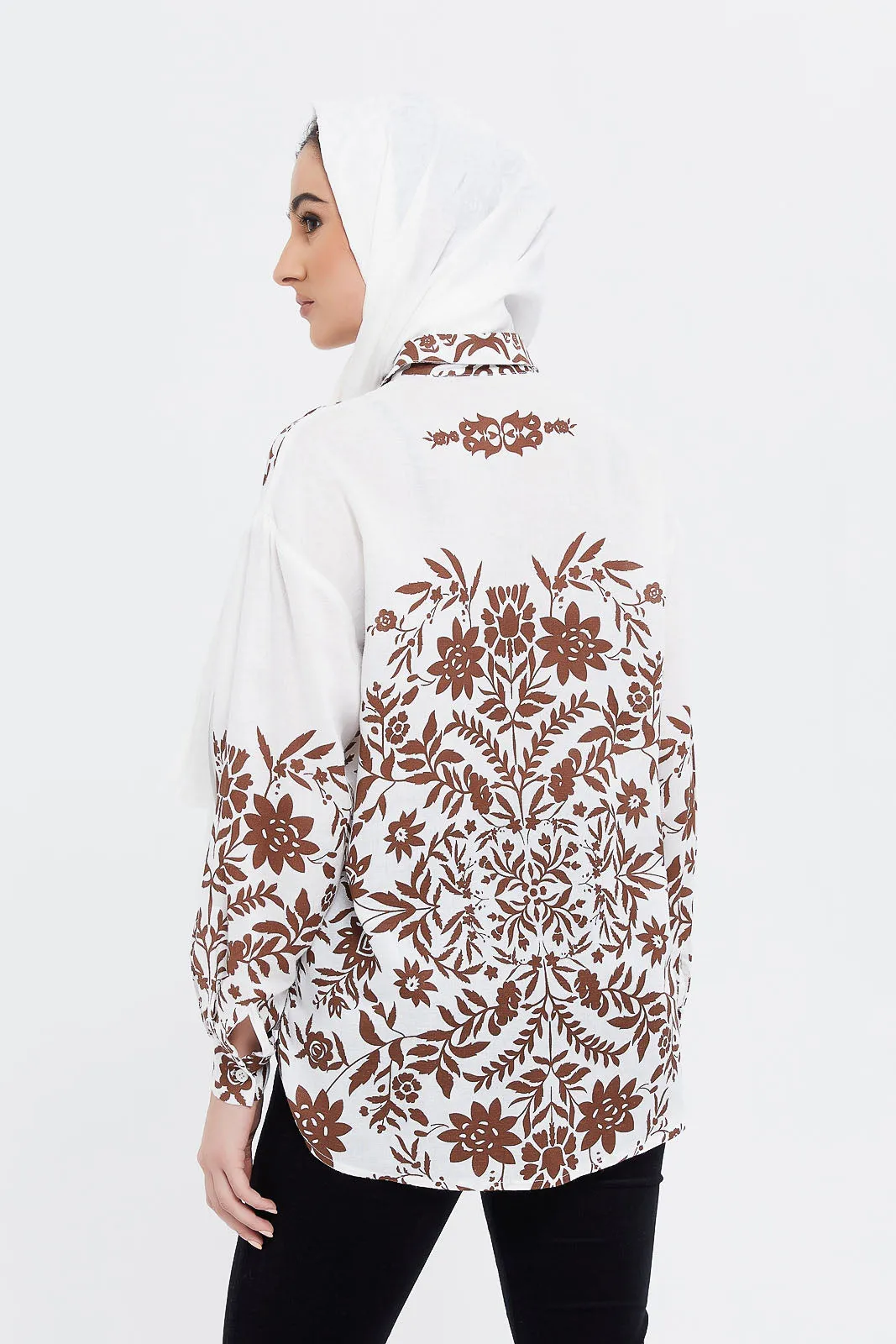 Women Brown And White Print Shirt