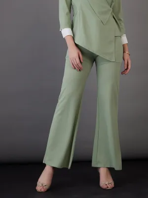 Women Green Knitted Bell Bottom Pants