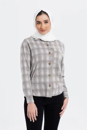 Women Grey Checkered Oversize Shirt