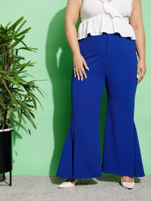 Women Royal Blue Kick Pleats Pants