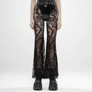 Women's Goth Floral Lace Sheer Flared Pants