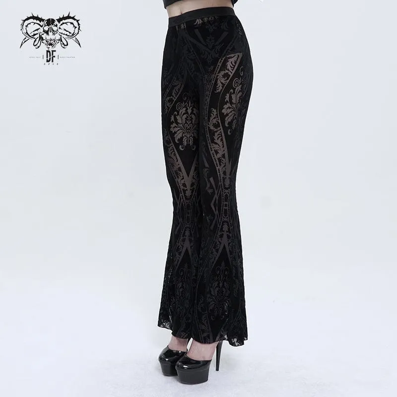 Women's Gothic Totem Printed Sheer Flared Pants