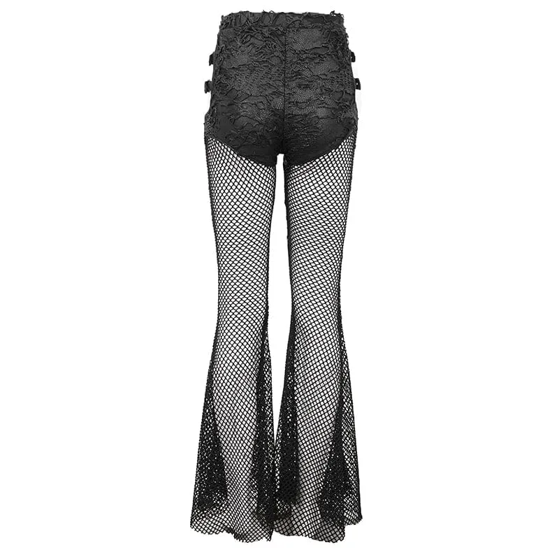 Women's Punk Cutout Mesh Splice Ripped Pants