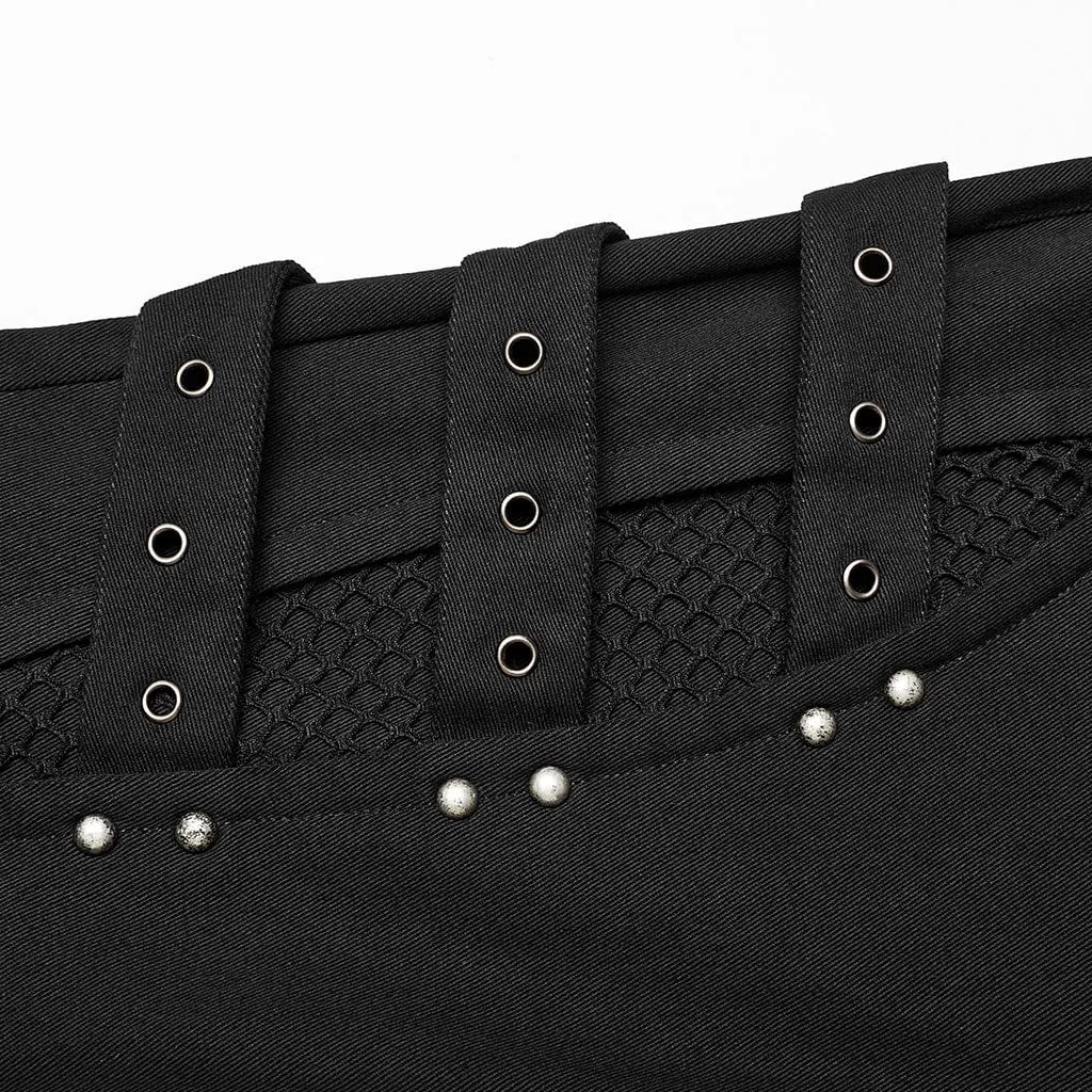 Women's Punk Eyelet Mesh Splice Fluffy Pants