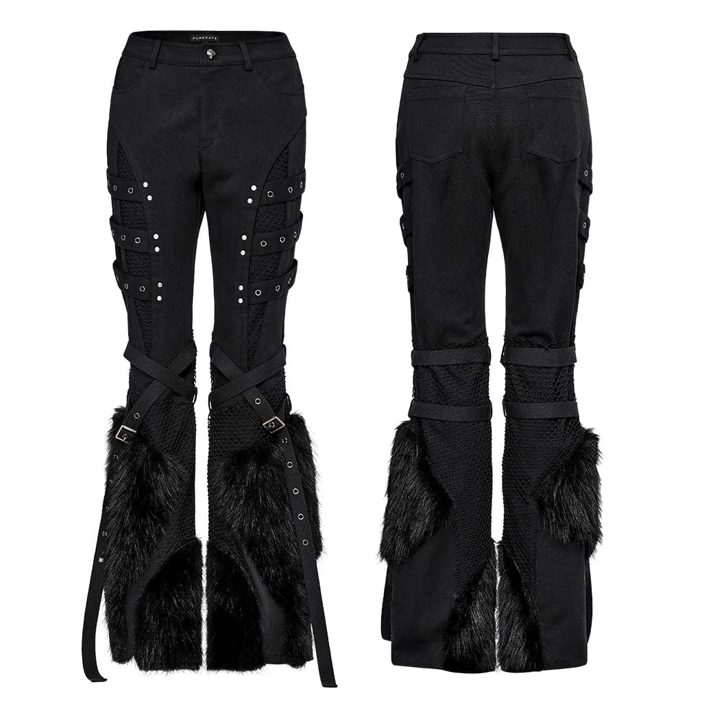 Women's Punk Eyelet Mesh Splice Fluffy Pants