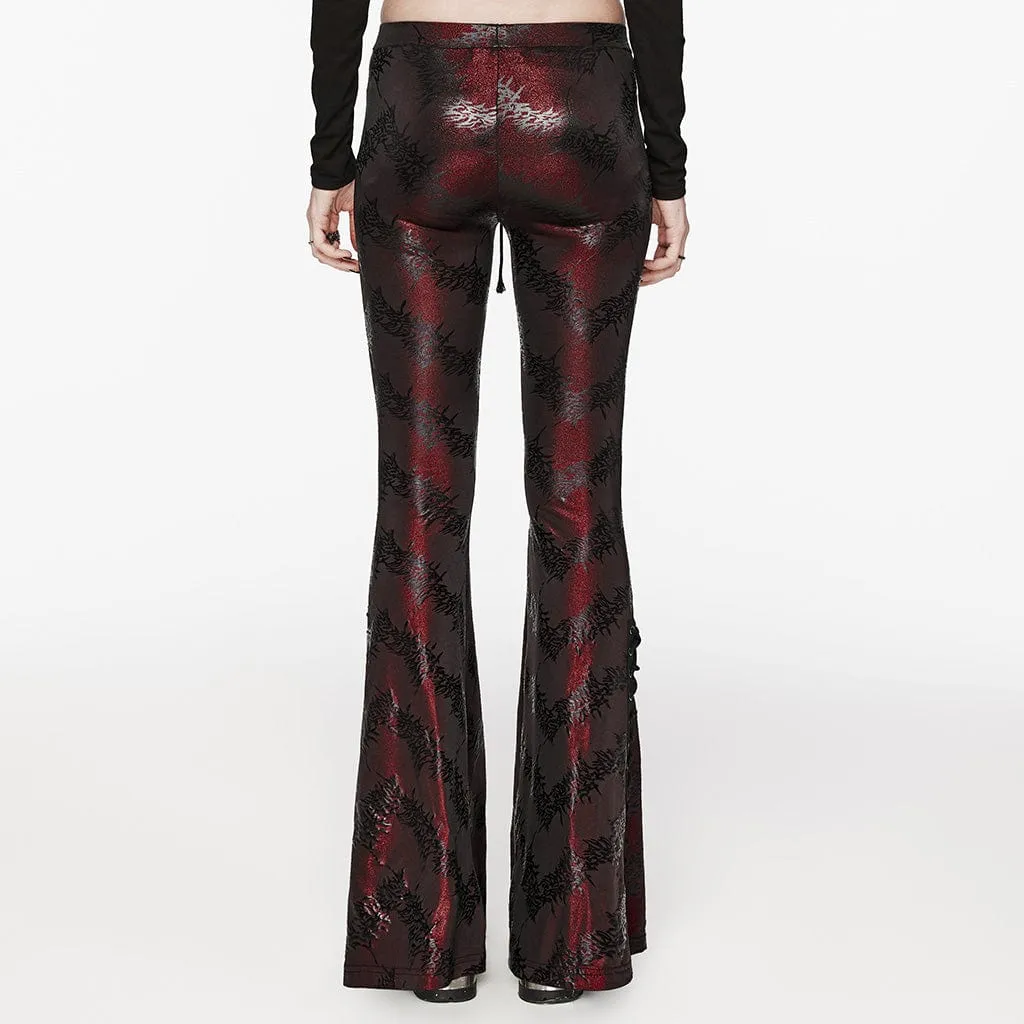 Women's Punk Thorns Printed Lace-up Flared Pants Red