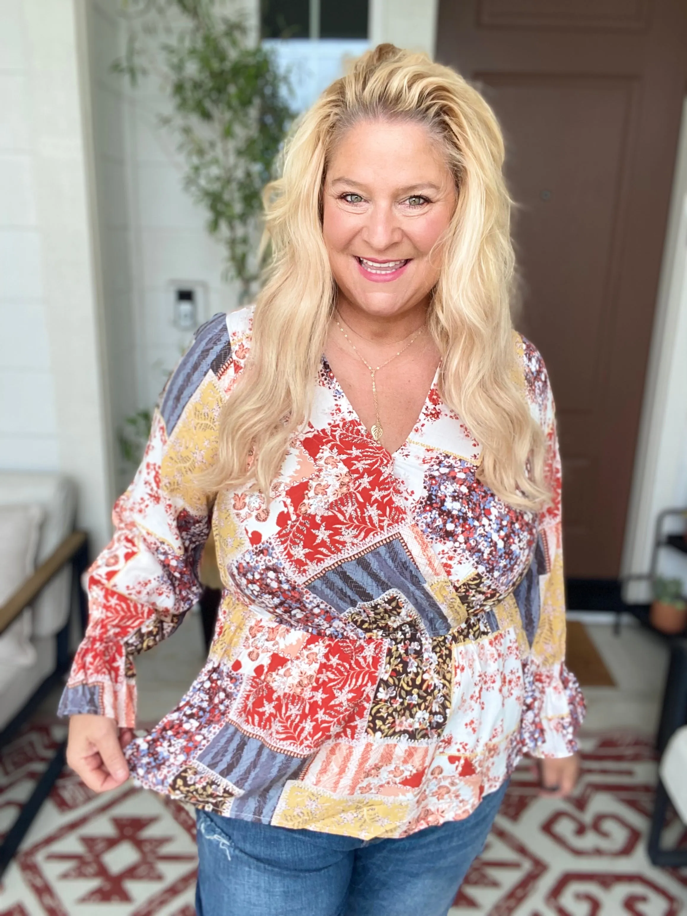 Wrapped with Joy Mixed Print Wrap Top