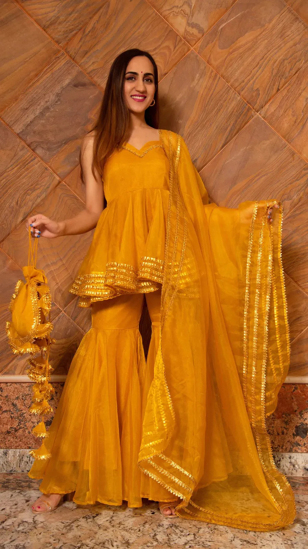 Yellow Solid Organza Sharara Set with Dupatta