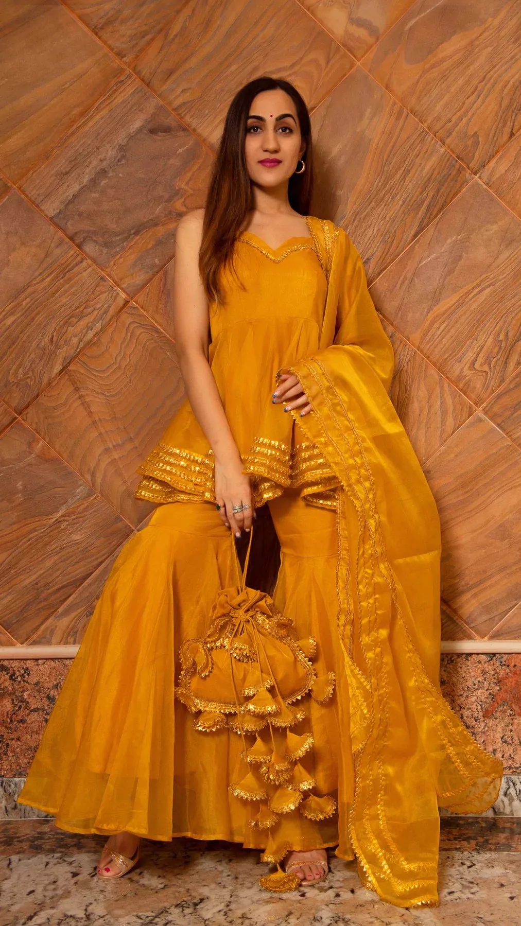 Yellow Solid Organza Sharara Set with Dupatta