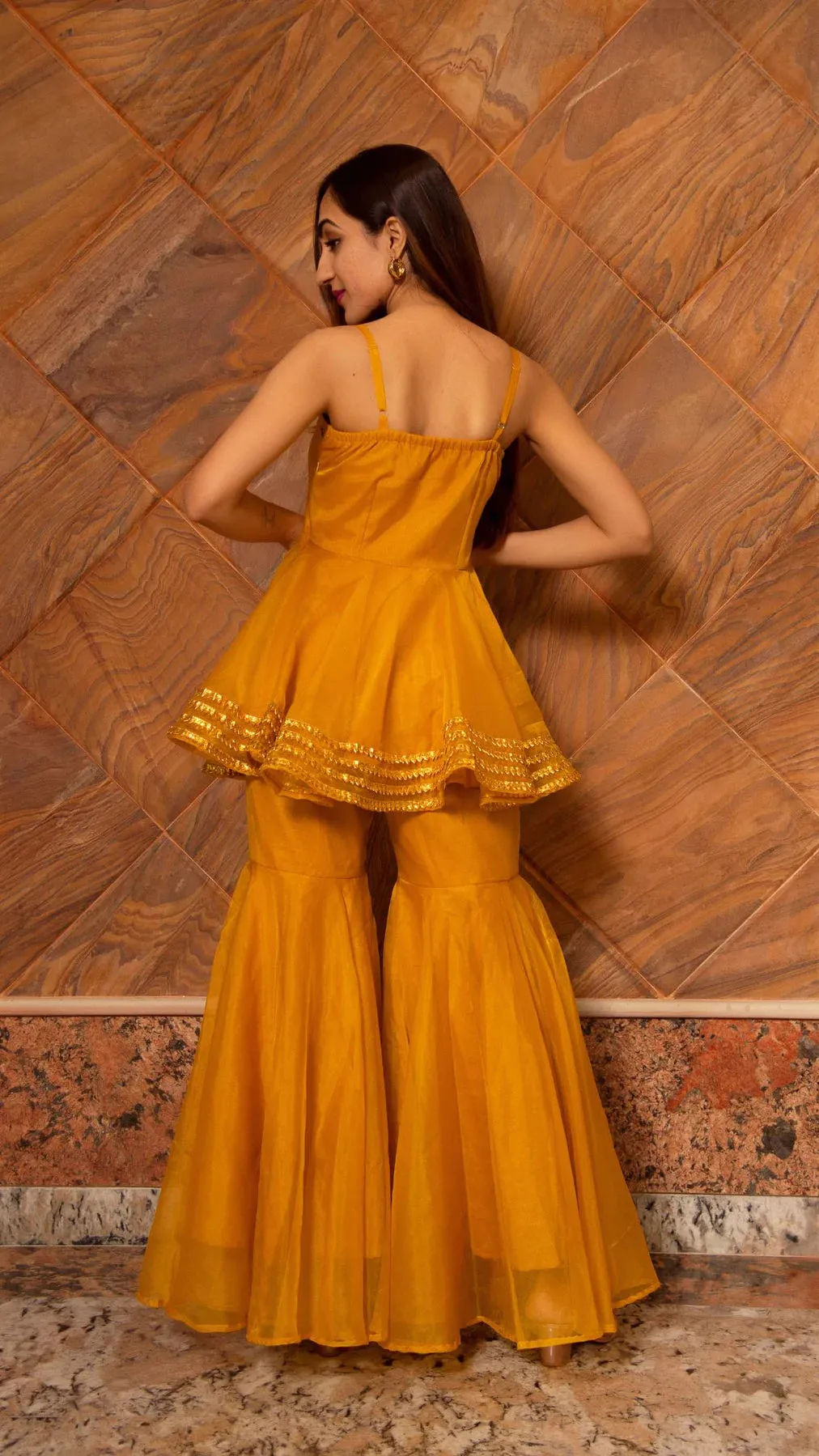 Yellow Solid Organza Sharara Set with Dupatta