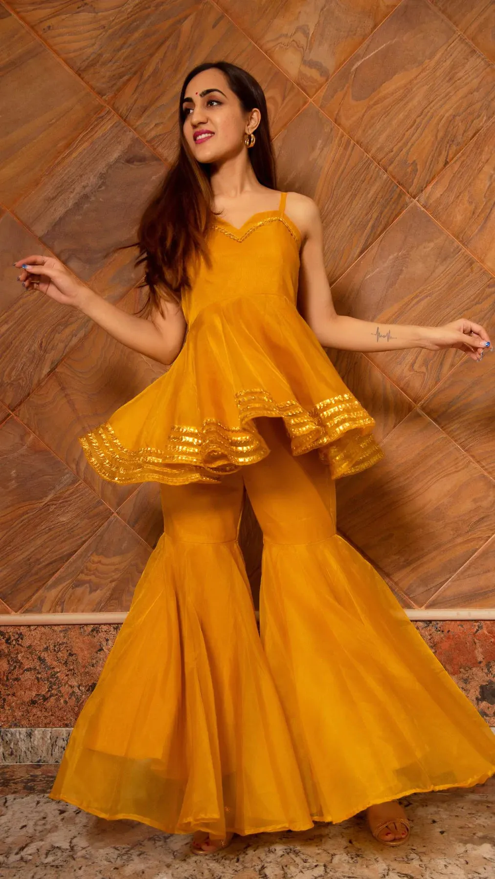 Yellow Solid Organza Sharara Set with Dupatta